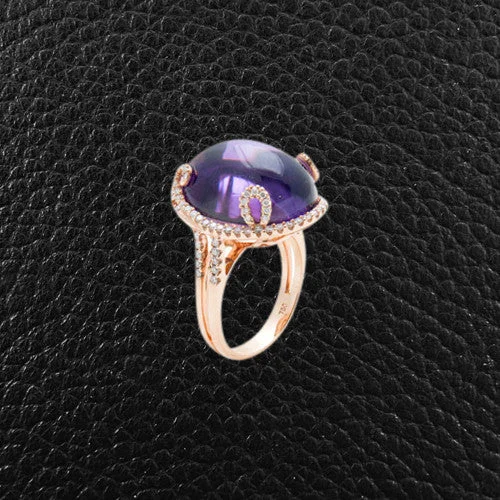 Custom rings with personalized initials for uniqueness-Cabochon Amethyst & Diamond Ring