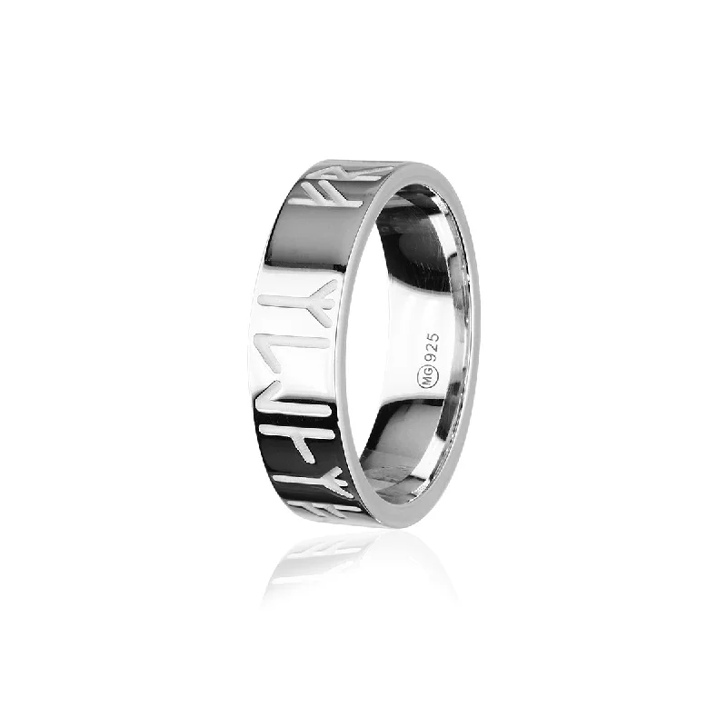 Custom wedding rings for unique ceremonies-Runic Silver Ring XR262