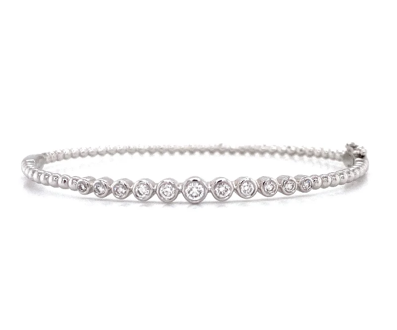 Modern silver bangles for a sleek look-14K White Gold Graduated Diamond Bezel Set  Bangle