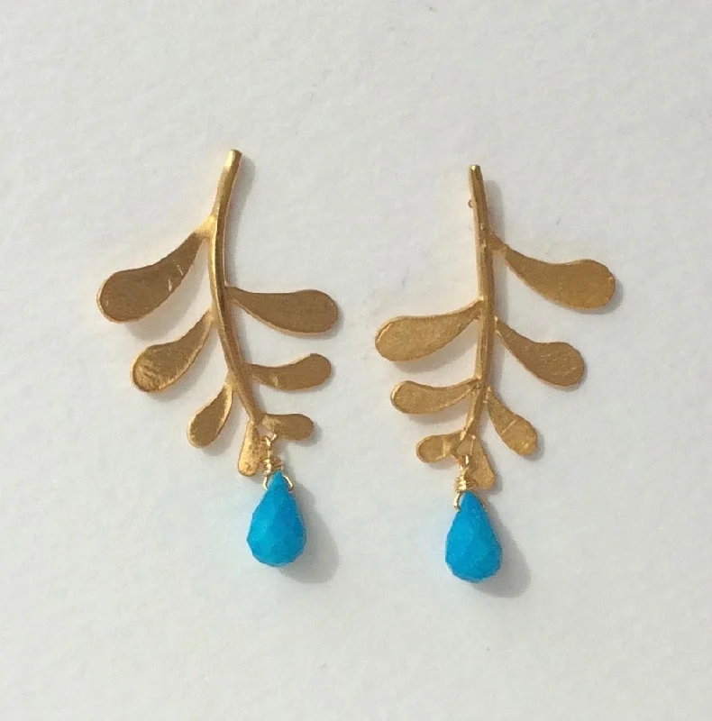 Designer pearl earrings for upscale events-Marni leaf studs with Turquoise drop