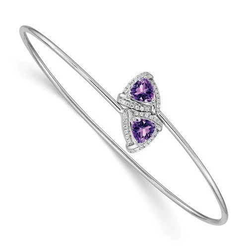 Adjustable wire bangles for unique looks-14KT WHITE GOLD 1.10 CTW AMETHYST & .17 CTW DIAMOND FLEX BANGLE