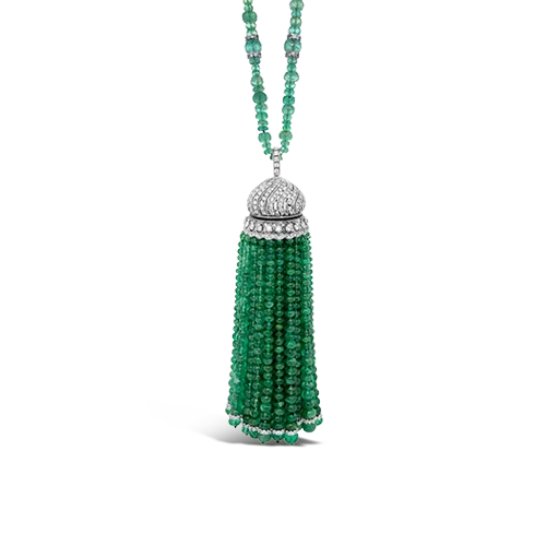 Custom name necklaces for a personal touch-Emerald Bead & Diamond Tassel Necklace