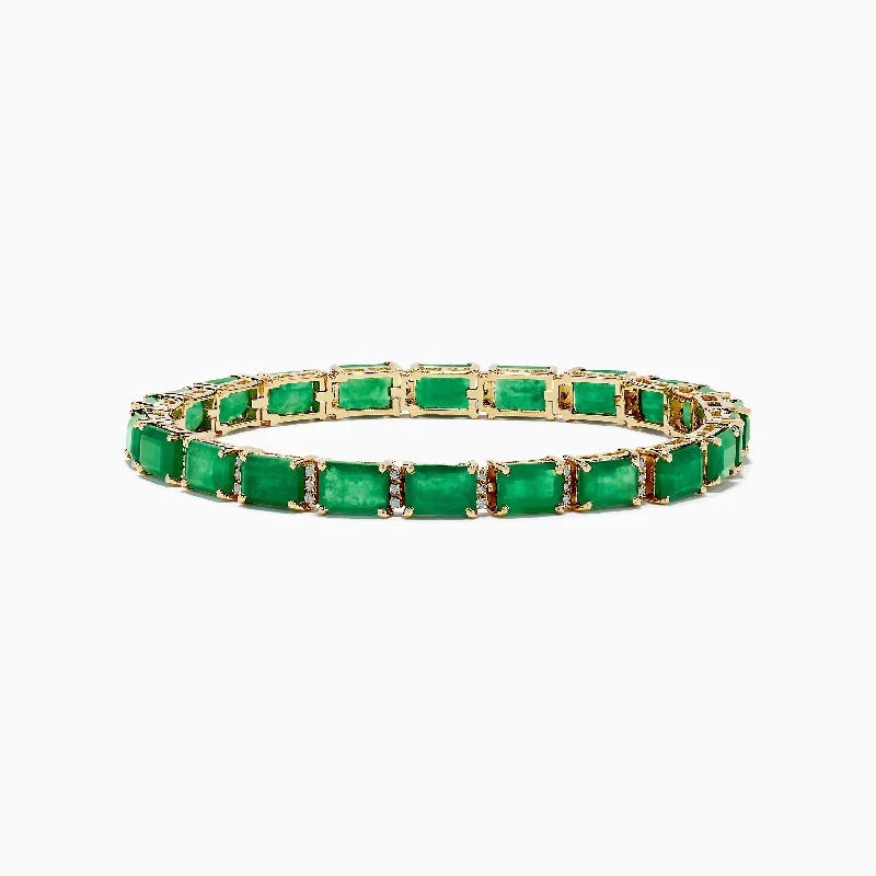 Bracelets with engraved messages for special occasions-Brasilica 14K Yellow Gold Emerald and Diamond Bracelet