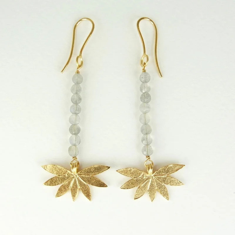 Eco-friendly earrings made from sustainable materials-Long Medium Lotus Gemstone Earrings