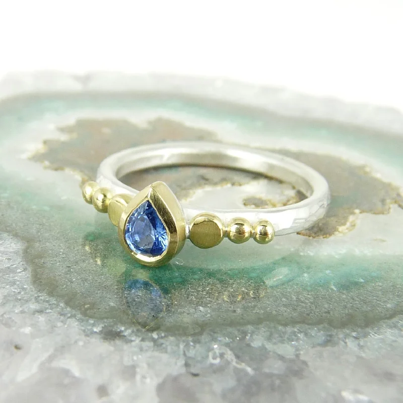 Rose gold rings for a romantic touch-Tear Drop Sapphire Granulation Ring