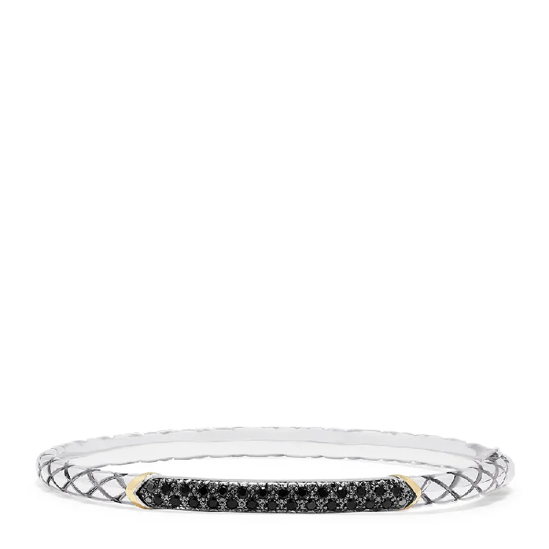 Gold bracelets for elegant fashion-925 Sterling Silver & 18K Gold Accented Black Diamond Bangle, 0.45 TCW