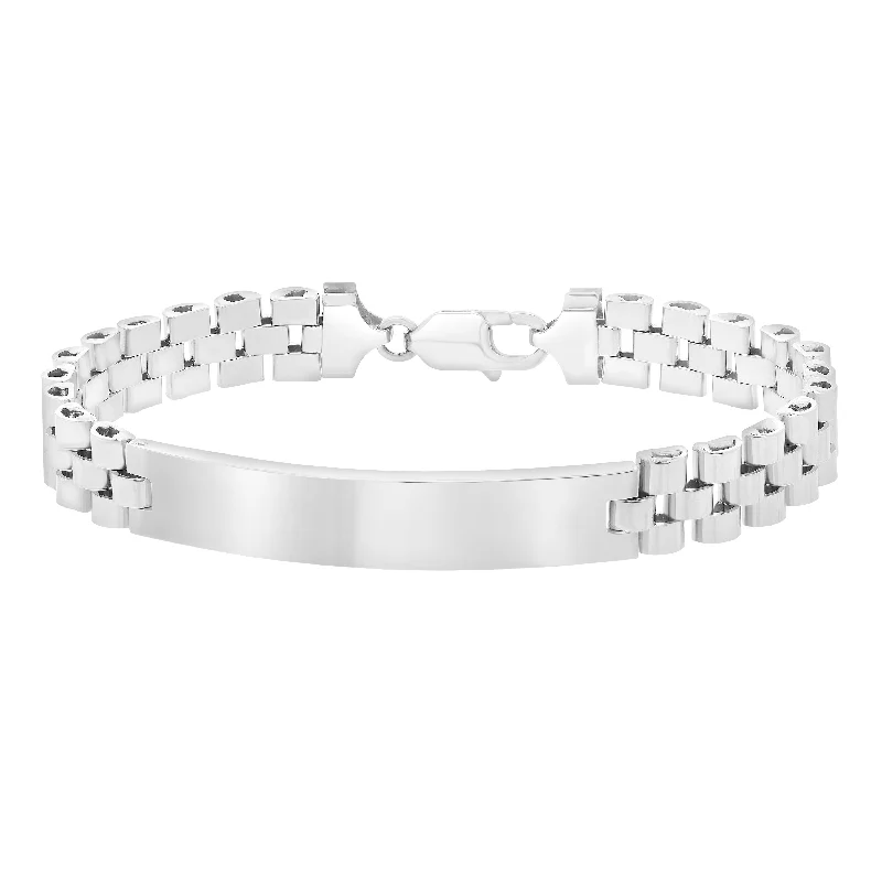 Bracelets with engraved messages for special occasions-Silver Railroad ID Bracelet