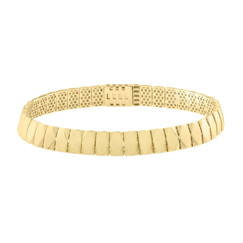 Gold chain bracelets for luxurious wear-14K Diamond-Shaped Tile Length Bracelet