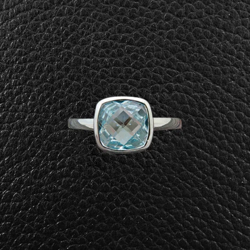 Custom engraved rings for special messages-Cushion cut Blue Topaz Ring