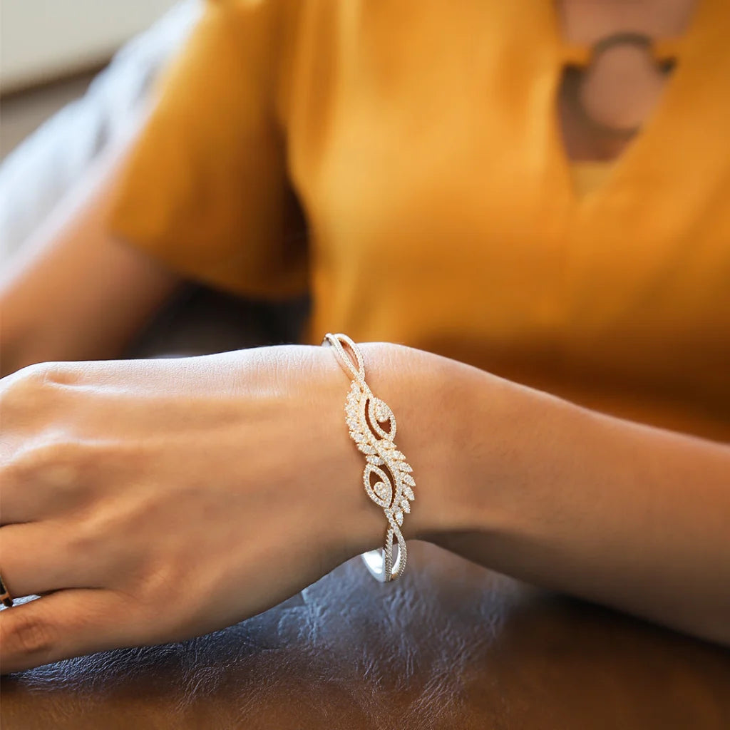 Ethnic-inspired bangles for traditional attire-Sterling Silver 925 Gold Plated Zircon Bangle - FKJBNGSL7934