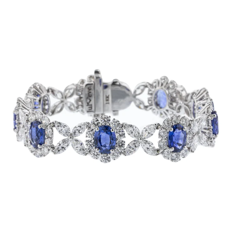 Nature-inspired bracelets for earthy fashion-JULEVE 18KT 14.36 CTW SAPPHIRE & 14.72 CTW DIAMOND HALO BRACELET