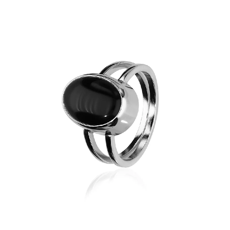 Stackable birthstone rings for meaningful gifts-Retro Silver Ring SR128 Onyx