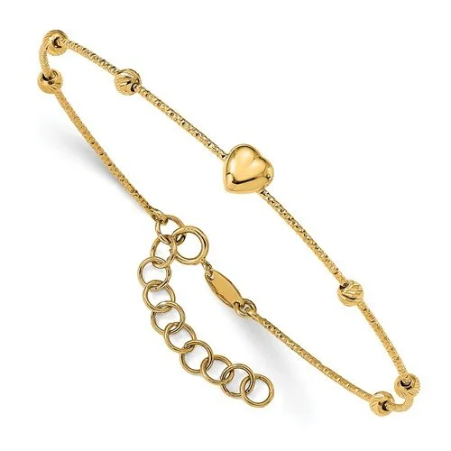 Nature-inspired bracelets for earthy fashion-14KT Yellow Gold Diamond Cut Beads With Heart Flexible Bracelet