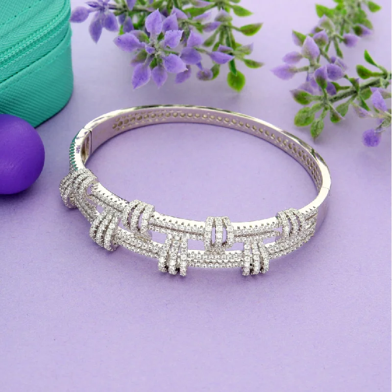 Adjustable bangles for a comfortable fit-Sterling Silver 925 Double Layer Design Zirconia Bangle - FKJBNGSL9476