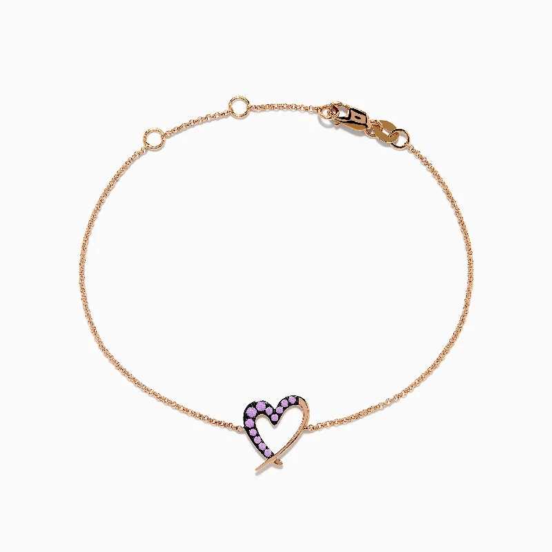 Men's bracelets with bold designs-14K Rose Gold Multi Sapphire Heart Bracelet