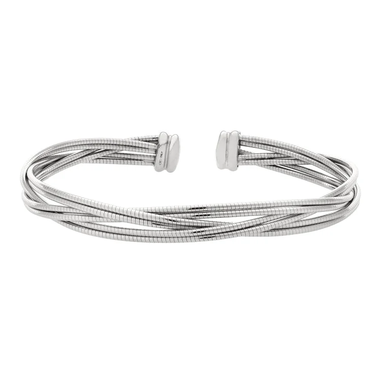 Classic pearl bracelets for a refined look-Rhodium Finished Sterling Silver Twisted Omega Cuff Bracelet