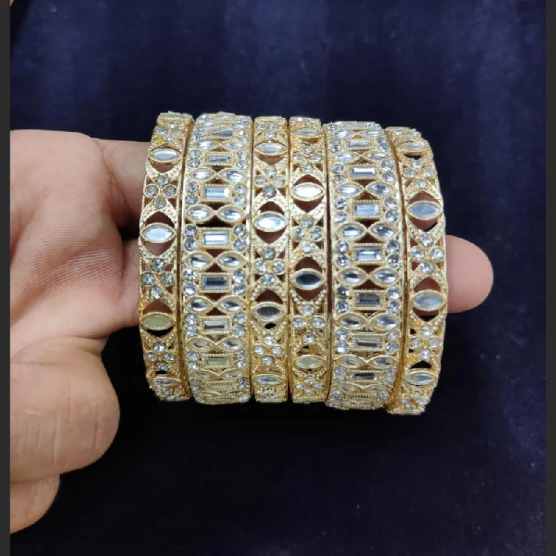 Designer bangles for luxury jewelry collections-Pooja Bangles Gold Plated Kundan Stone Bangles Set