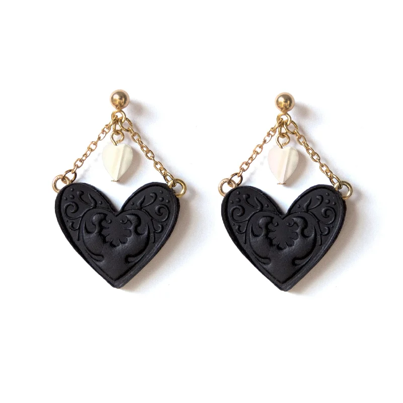 Elegant stud earrings for everyday elegance-SWEET BLACK HEART .  earrings