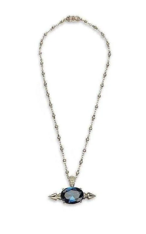 Bohemian necklaces with natural stones-Spike and Oval Blue Crystal Necklace