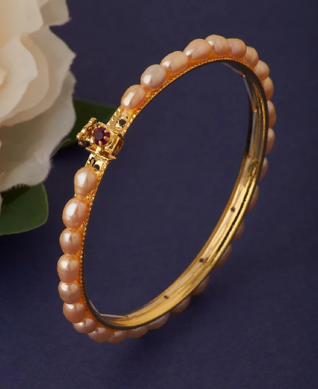 Indian-inspired bangles for traditional style-Classy Pink Pearl Bangle