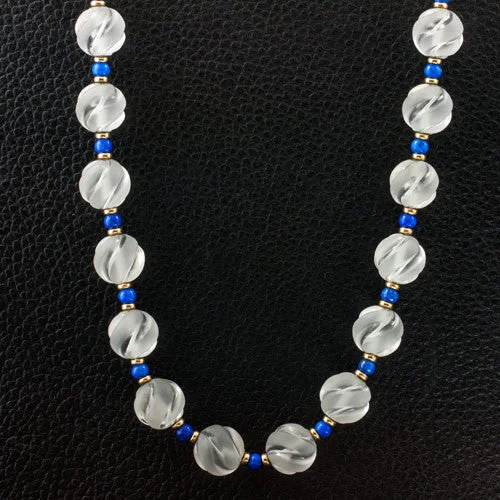 Sparkling birthstone necklaces for family keepsakes-Crystal & Lapis Bead Necklace