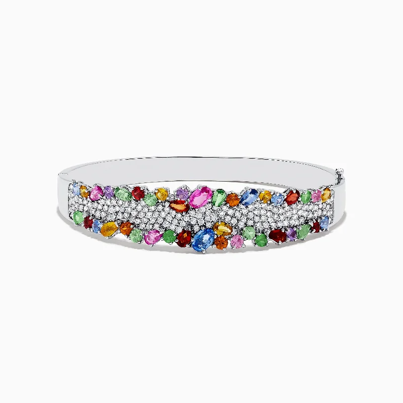 Custom gemstone bracelets for personalized beauty-14K White Gold Multi Sapphire and Diamond Bangle