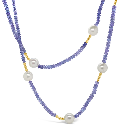 Gemstone pendant necklaces for vibrant accents-Pearl & Tanzanite Necklace