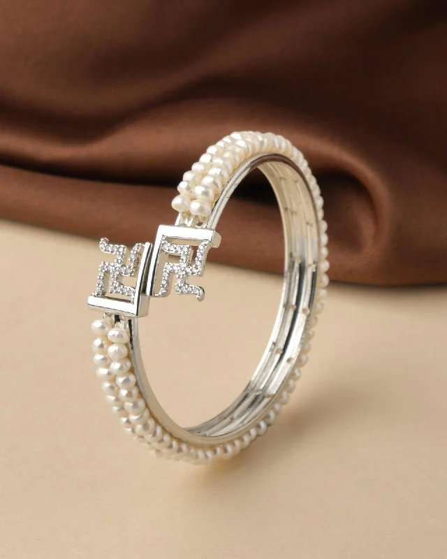 Elegant bangle sets for fashionable arm candy-Swastik Real Pearl Bangle B01823