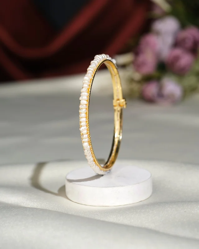 Chunky statement bangles for bold impact-Simple Pearl Bangle