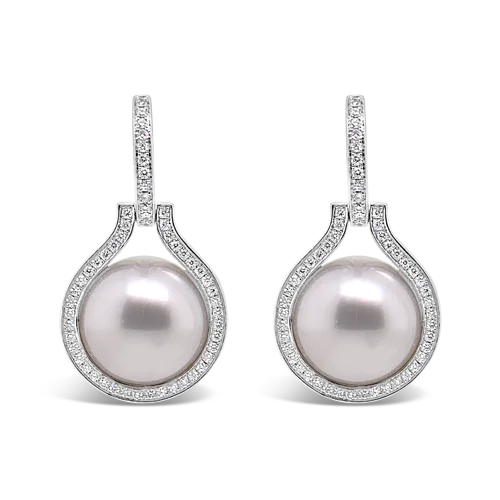 Custom earrings for special occasions-South Sea Pearl & Diamond Earrings