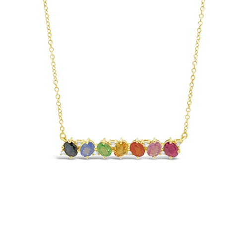 Handmade necklaces for one-of-a-kind designs-Multi-color Sapphire & Diamond Bar Necklace