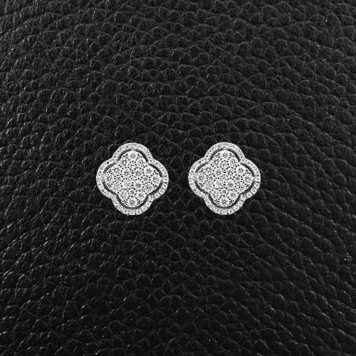 Silver earrings with contemporary designs-Diamond Clover Earrings