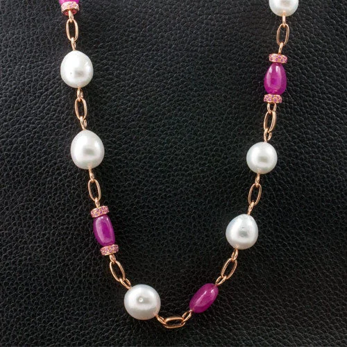 Pearl and diamond necklaces for luxury moments-South Sea Pearls & Pink Sapphire Necklace