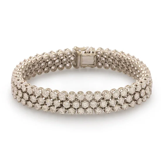 Leather and metal bracelets for bold fashion-Three Row Diamond Tennis Bracelet