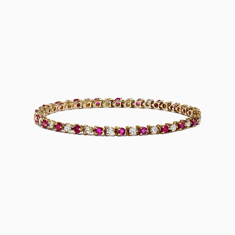 Vintage charm bracelets for collectors-14K Yellow Gold Ruby and Diamond Tennis Bracelet, 3.85 TCW