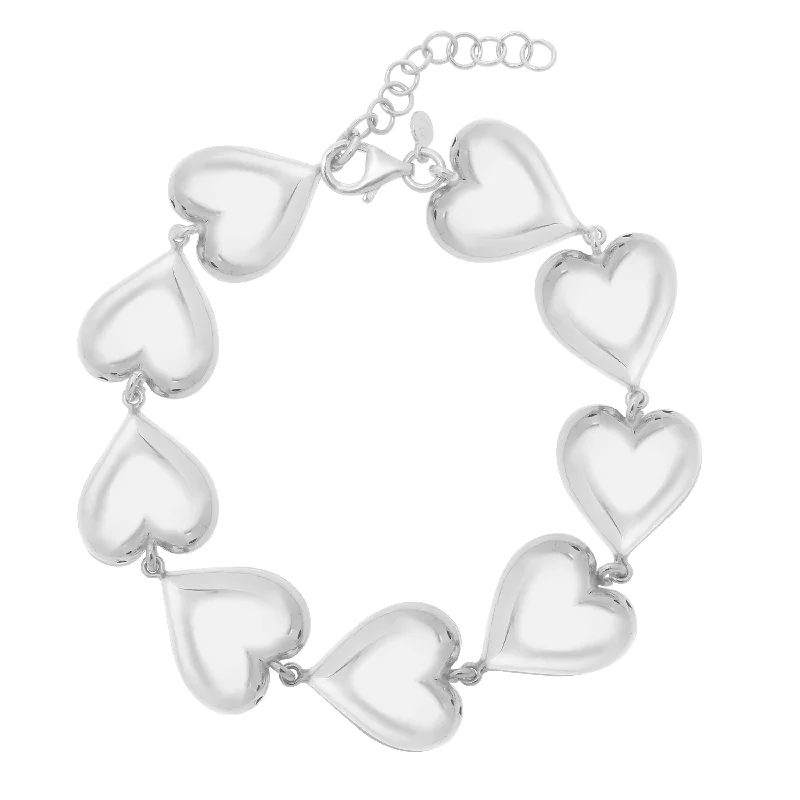 Vintage charm bracelets for collectors-Silver Puffed Hearts Bracelet