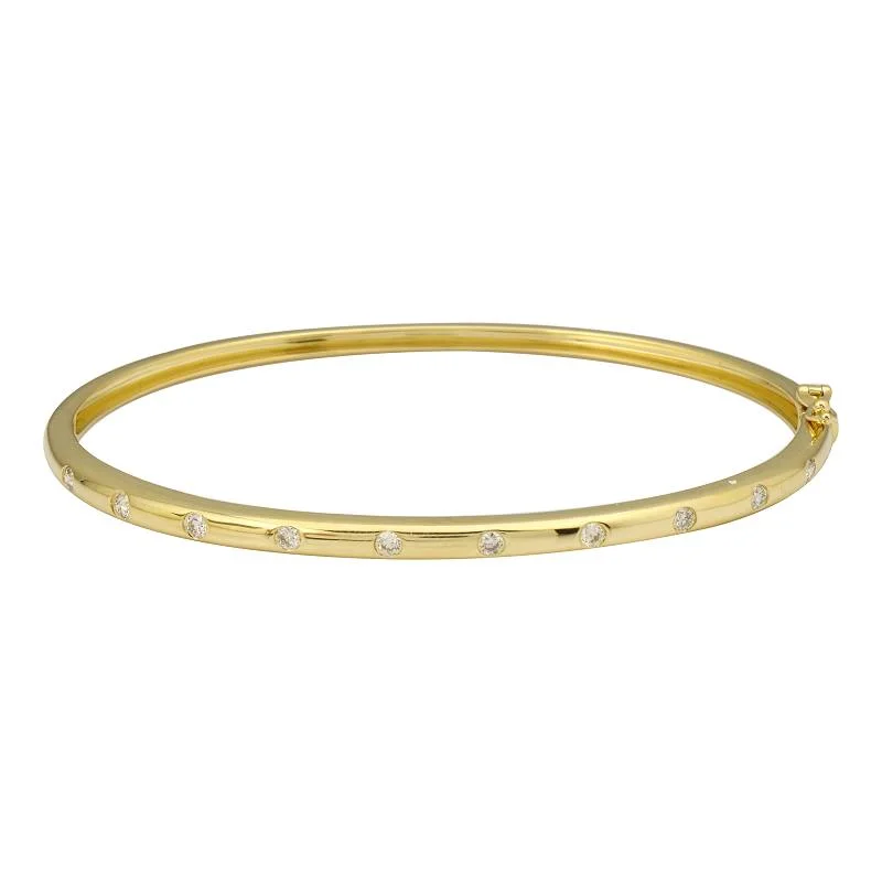 Slim gold bangles for a delicate look-14k Yellow Gold Diamond Inlay Bangle