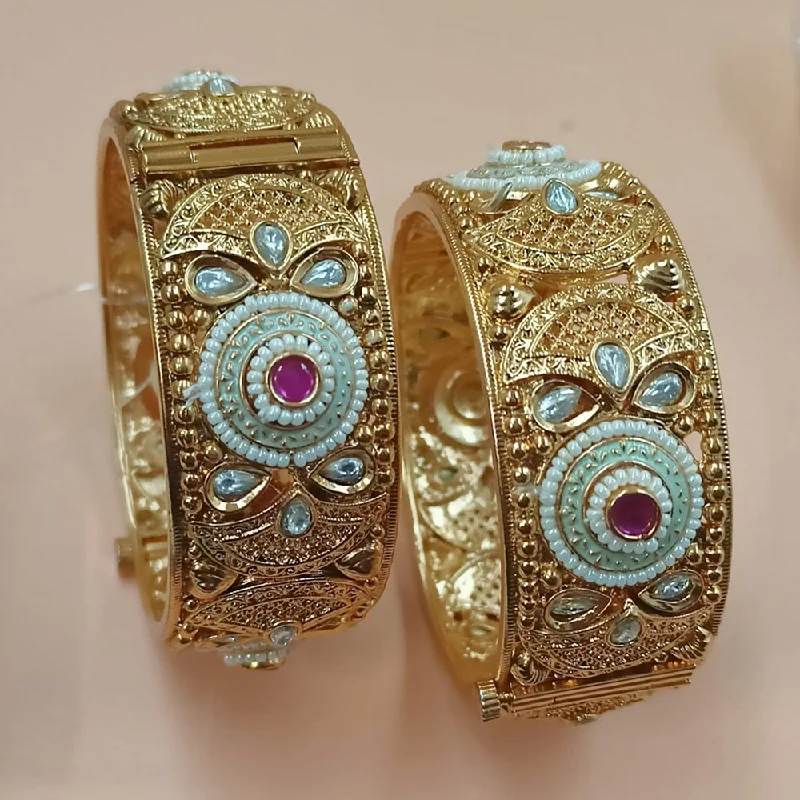 Custom couple bangles for matching accessories-Padmawati Bangles Gold Plated Pota Stone Openable Bangles Set