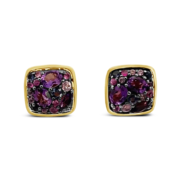 Luxury diamond earrings for high-end fashion-Pink Sapphire, Amethyst & Iolite Earrings