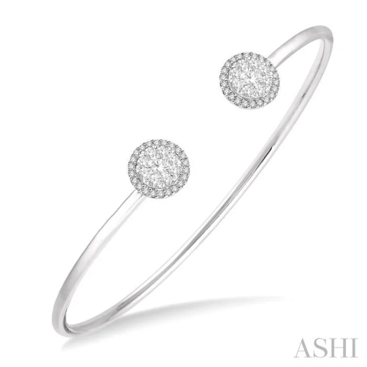 Silver bangles with colorful enamel designs-5/8 Ctw Lovebright Round Open Cuff Diamond Bangle in 14K White Gold