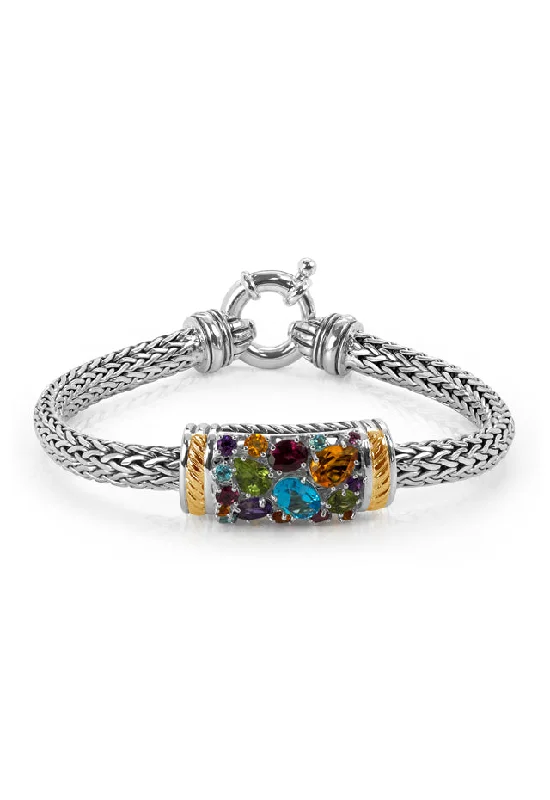 Couples matching bracelets for love and connection-925 Sterling Silver & 18K Gold Multi Gemstone Bracelet, 3.25 TCW