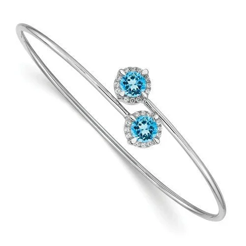 Stackable bangles for custom combinations-14KT WHITE GOLD 1 & 1/5 CARAT BLUE TOPAZ & DIAMOND FLEXIBLE BANGLE