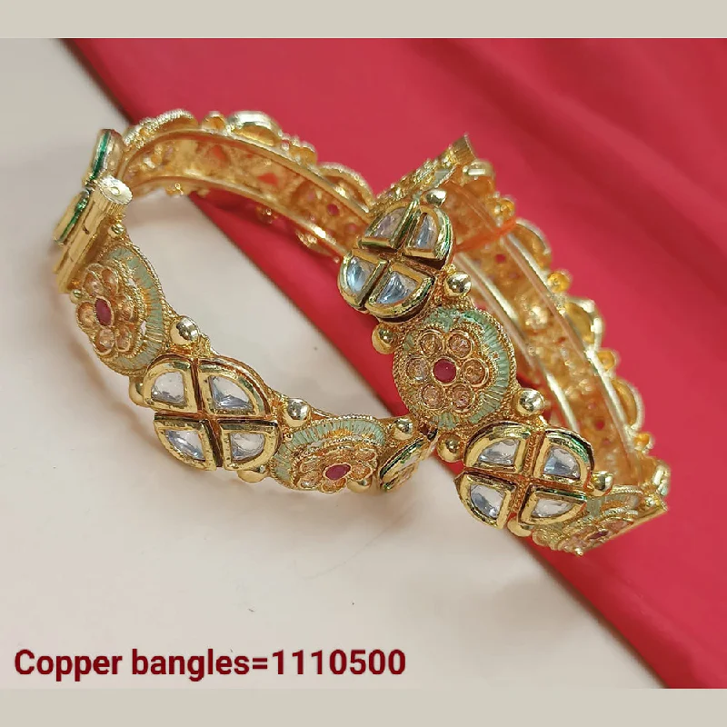 Luxury diamond bangles for upscale events-Padmawati Bangles Gold Plated Pota Stone Bangles Set