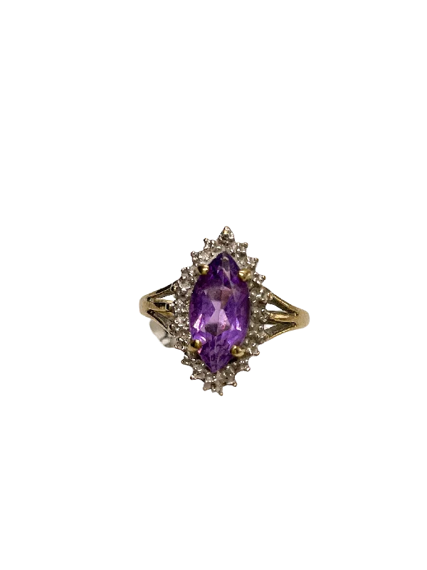 Birthstone rings for personalized family gifts-*NEW* Vintage marquise solitaire amethyst ring