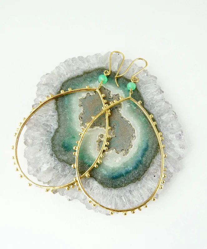 Minimalist earrings for a modern look-Gold plated Granulation drop earrings with Chrysoprase