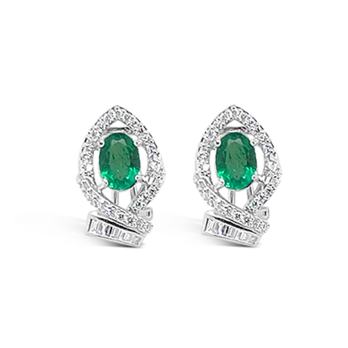 Elegant diamond earrings for formal events-Emerald & Diamond Earrings