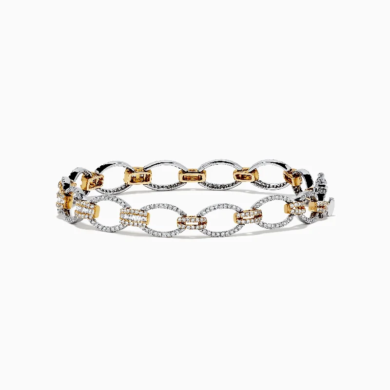 Elegant pearl bracelets for timeless beauty-Duo 14K White and Yellow Gold Diamond Chain Link Tennis Bracelet, 2.01 TCW