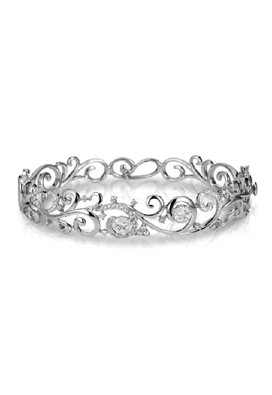 Stainless steel bracelets for a modern, durable style-Bouquet 14K White Gold Diamond Filigree Bangle, 0.89 TCW