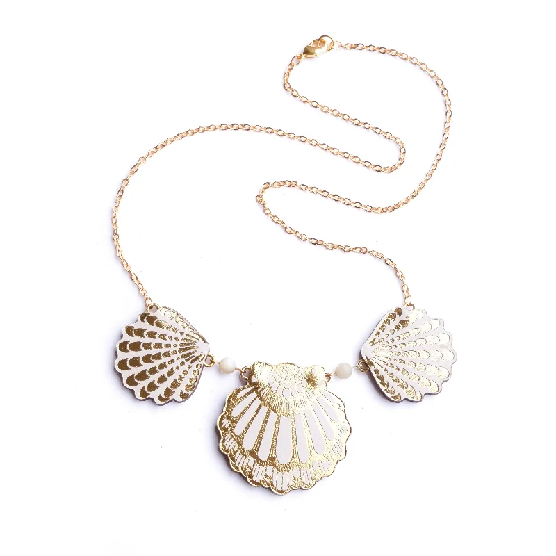 Custom nameplate necklaces for stylish gifts-SEA SHELL TRIO . necklace