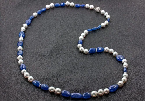 Choker necklaces with personalized designs-Tanzanite, Pearl & Diamond Necklace